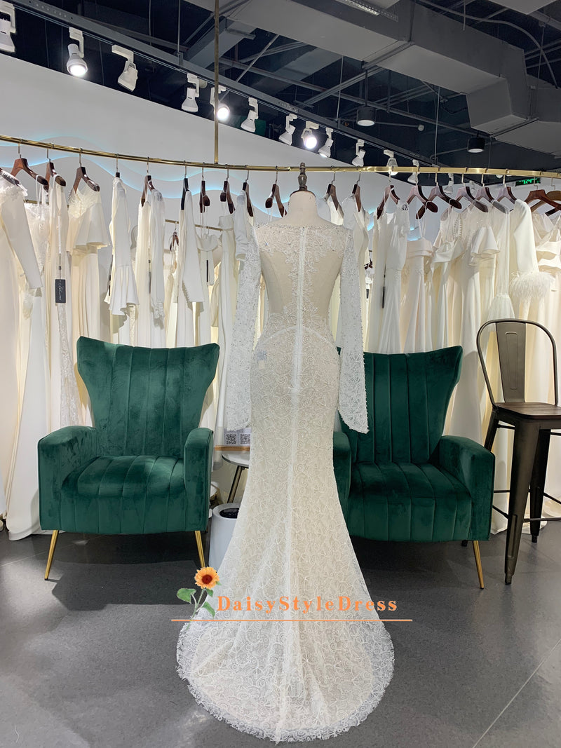 Mermaid Boho Long Sleeve Wedding Dress

