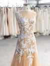 Mermaid Champagne Tulle Wedding Dress
