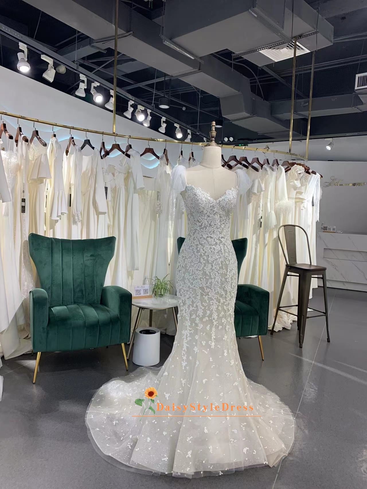 Mermaid Cream Lace Wedding Dress daisystyledress Mermaid Cream Lace Wedding Dress daisystyledress
