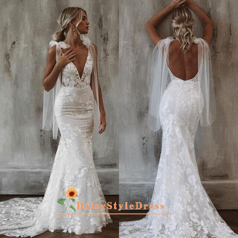 Mermaid Cream Summer Lace Wedding Dress