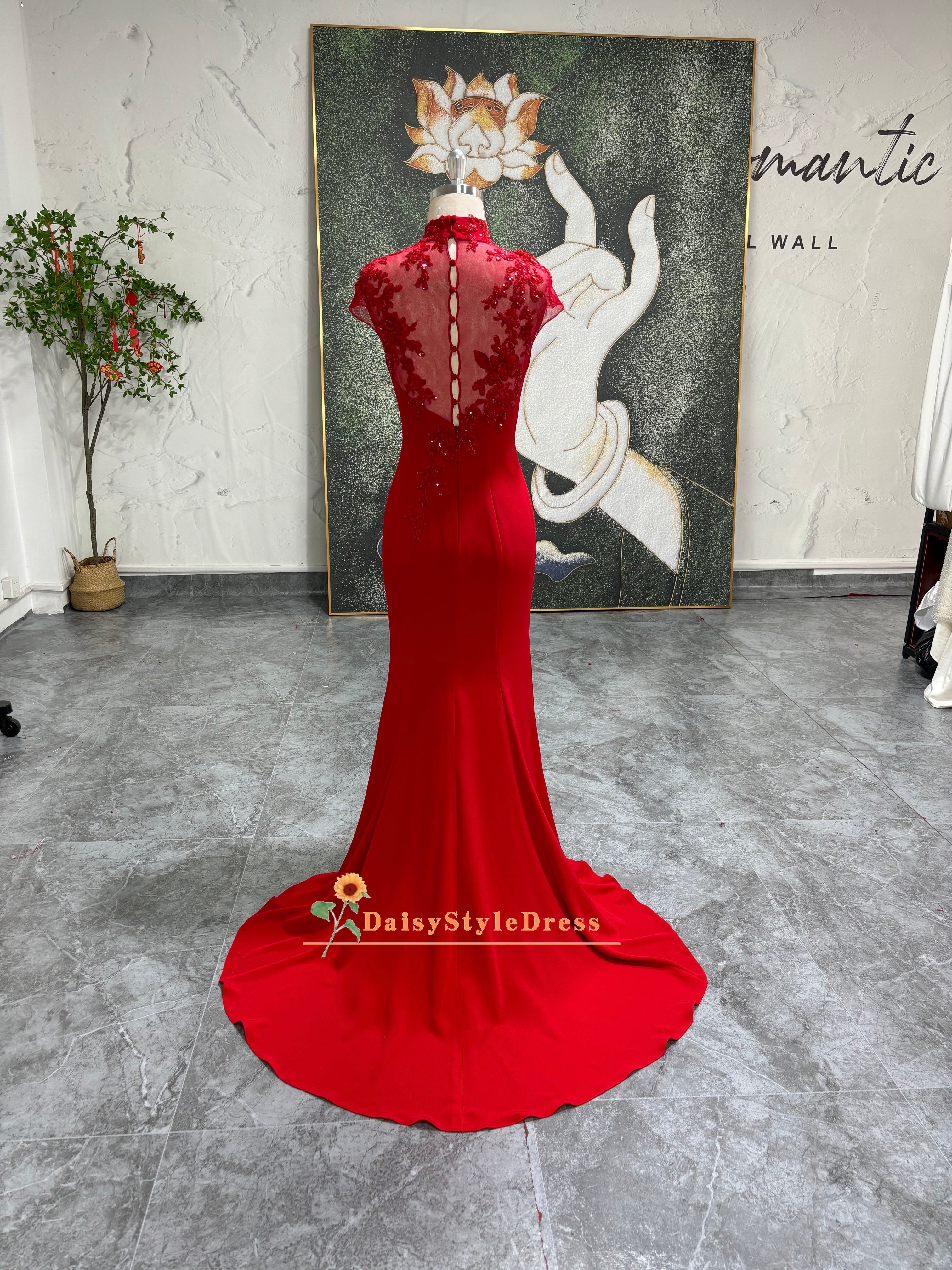 Mermaid High Neck Red Wedding Dress daisystyledress Mermaid High Neck Red Wedding Dress daisystyledress