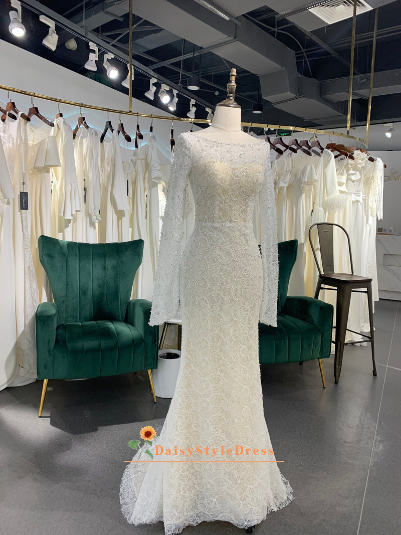 Mermaid Boho Long Sleeve Wedding Dress
