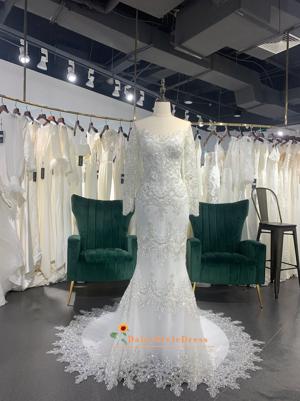 Mermaid Long Sleeve Sparkle Wedding Dress
