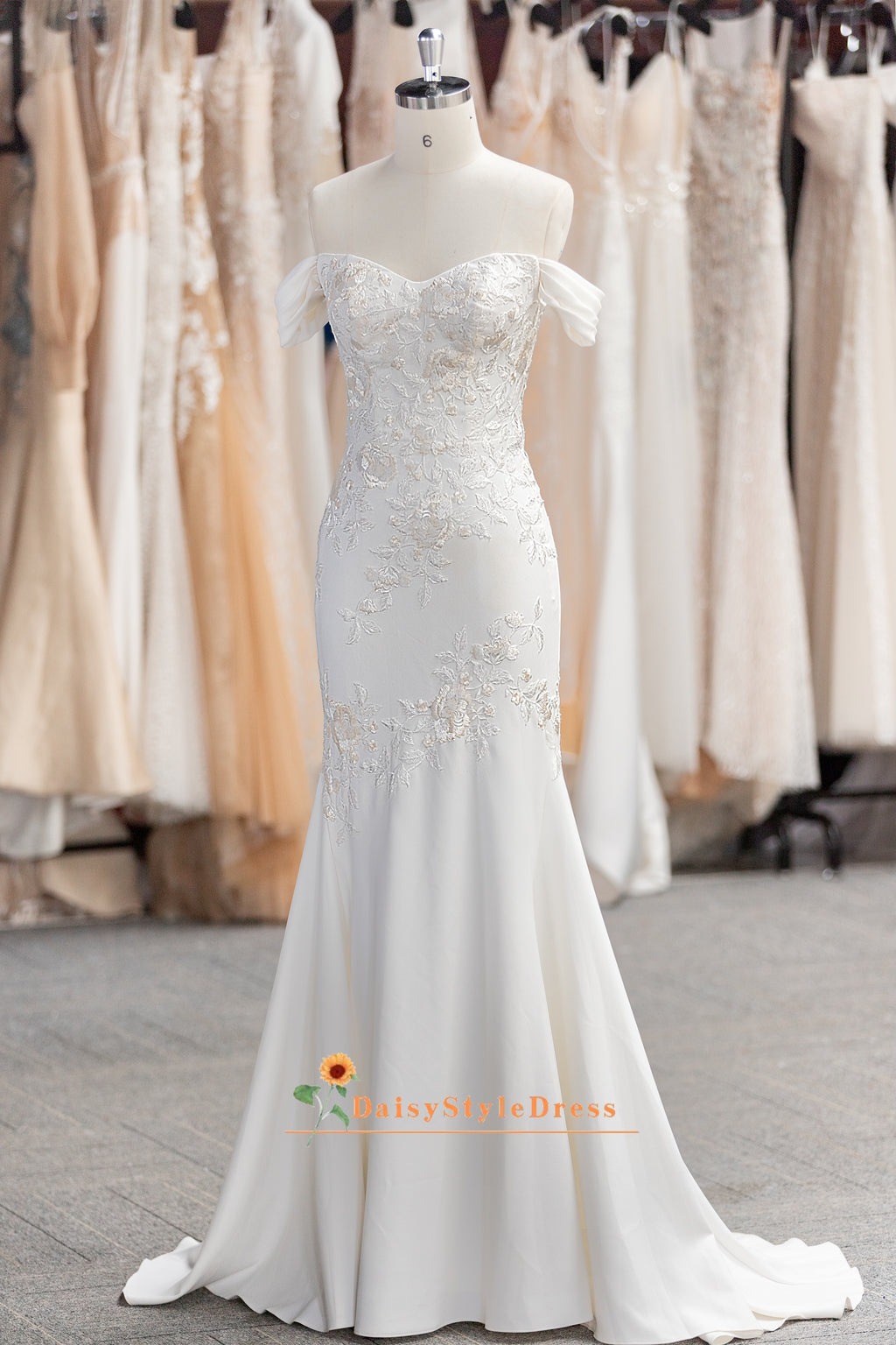 Mermaid Off Shoulder Sleeve Ivory Wedding Dress