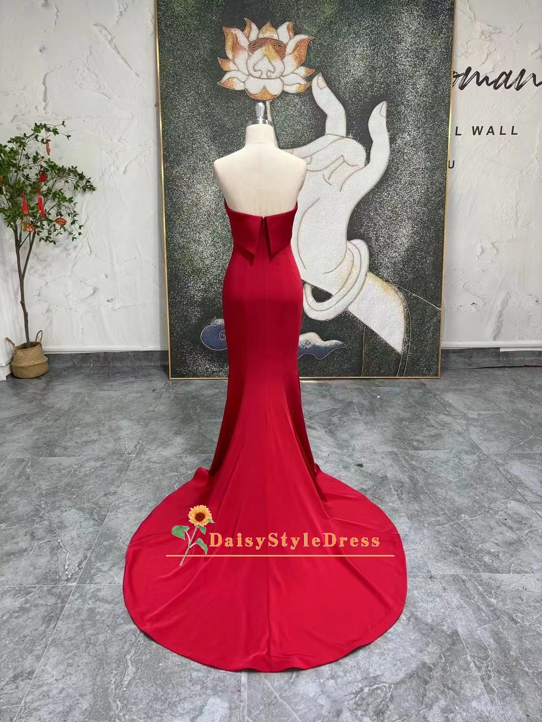 Mermaid Red Strapless Prom Dress  daisystyledress