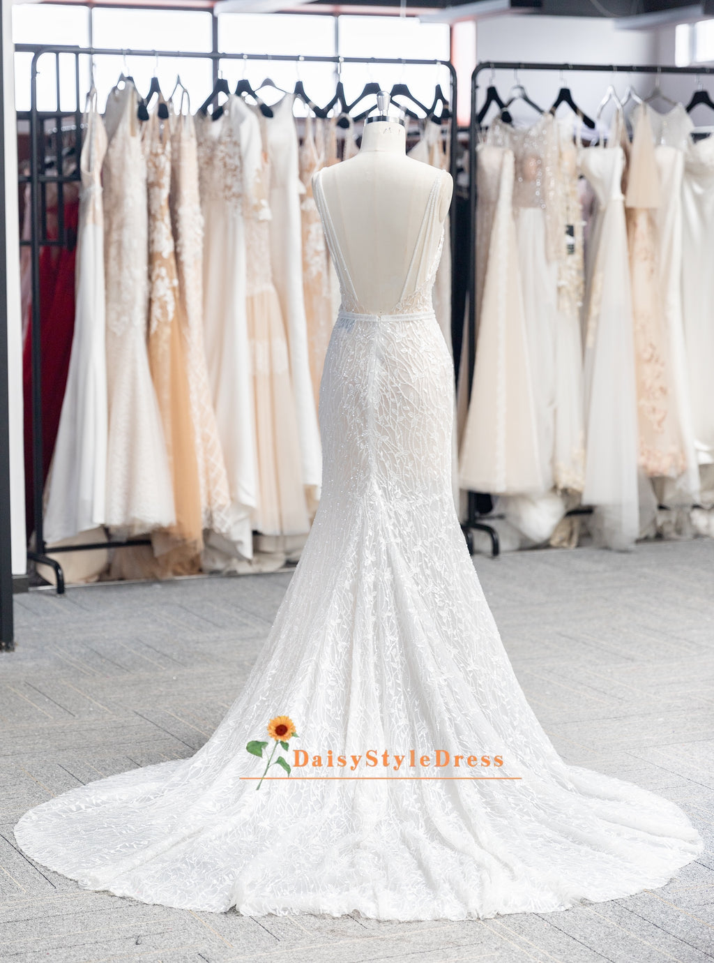 Mermaid Sexy V-Back Sparkle Wedding Dress