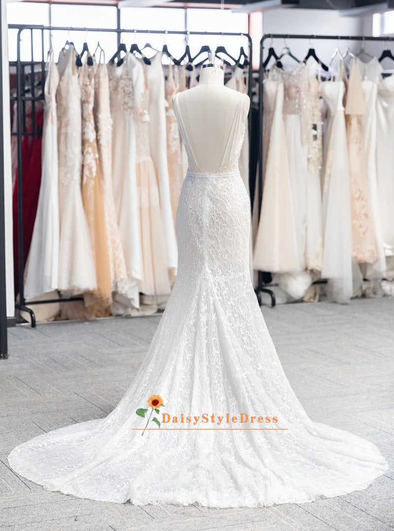 Mermaid Sexy V-Back Sparkle Wedding Dress