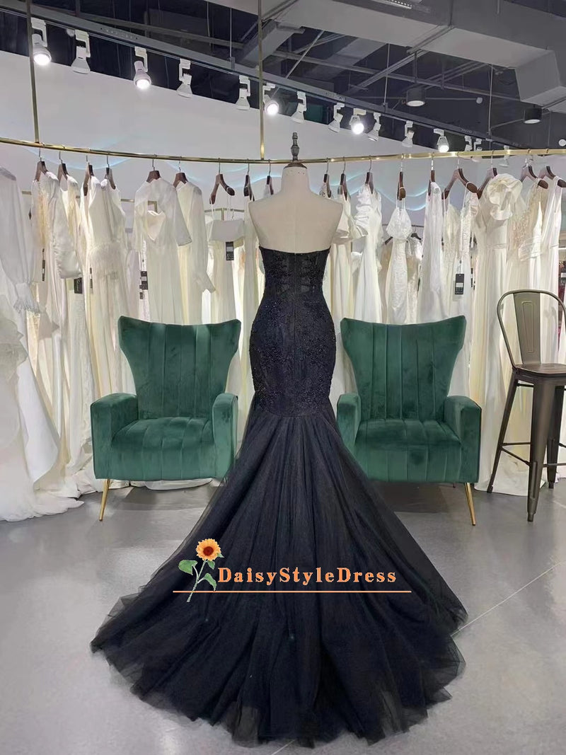 Mermaid Sheer Black Lace Wedding Dress