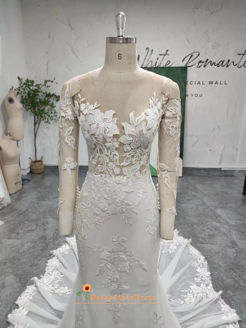Sheer Lace Mermaid Wedding Dress