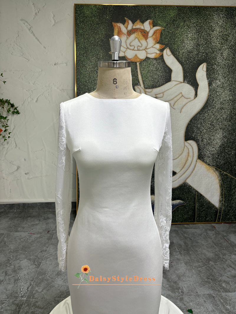 Sheath Long Sleeve Wedding Dress