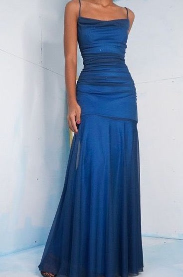 Sheath Navy Blue Square Neckline Vintage Prom Dress daisystyledress Sheath Navy Blue Square Neckline Vintage Prom Dress daisystyledress