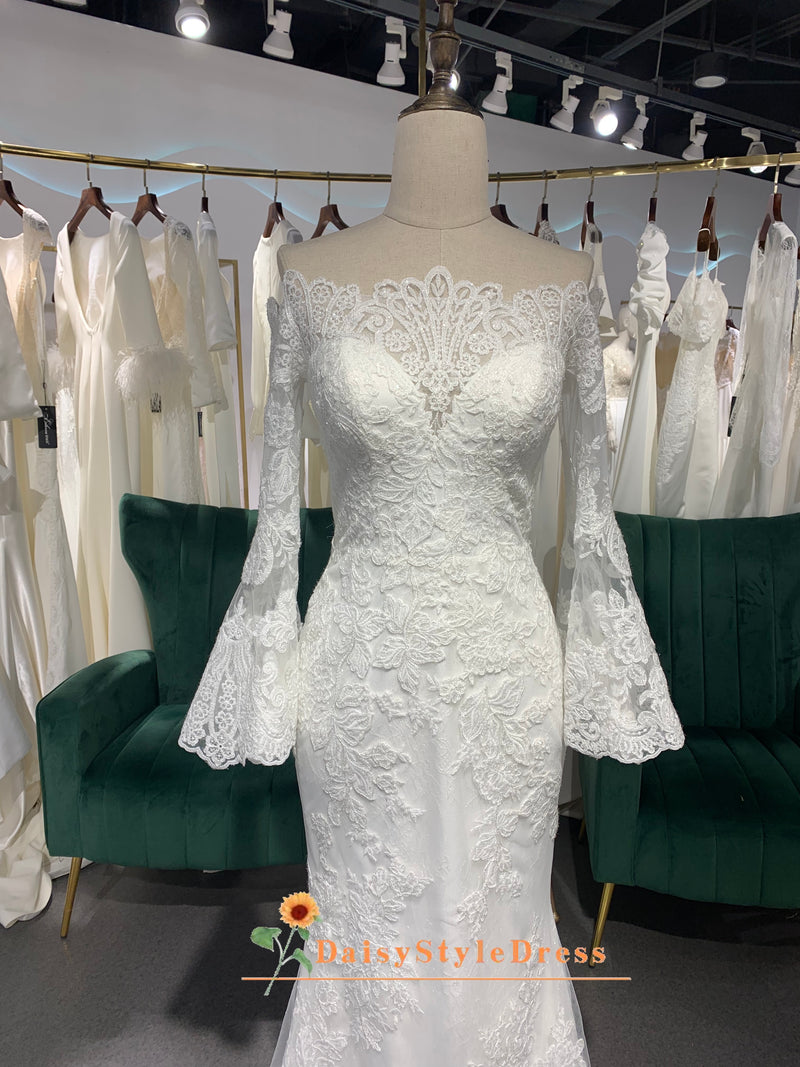 Flare Sleeve Mermaid Wedding Dress
