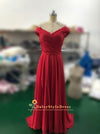 Red Off Shoulder Sleeve Wedding Dress