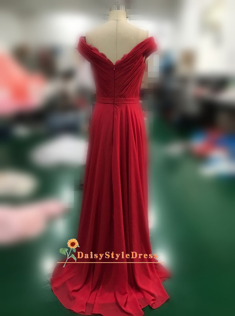 Red Off Shoulder Sleeve Wedding Gown