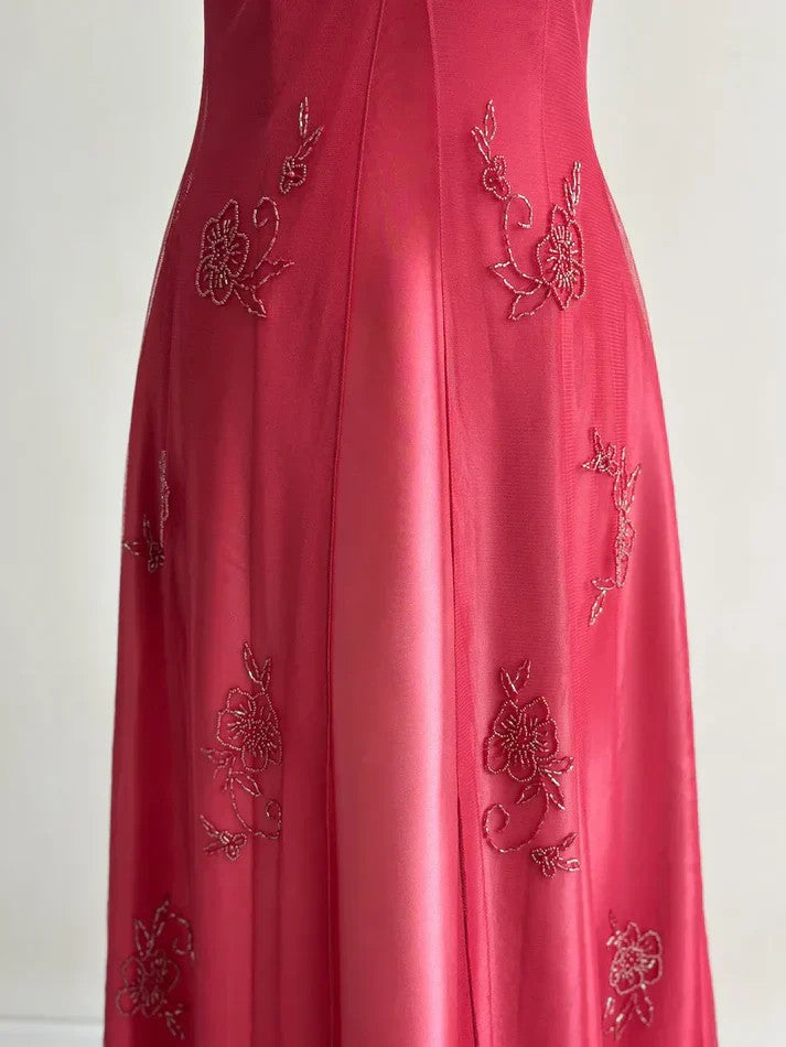 Spaghetti Straps Red Vintage Prom Dress