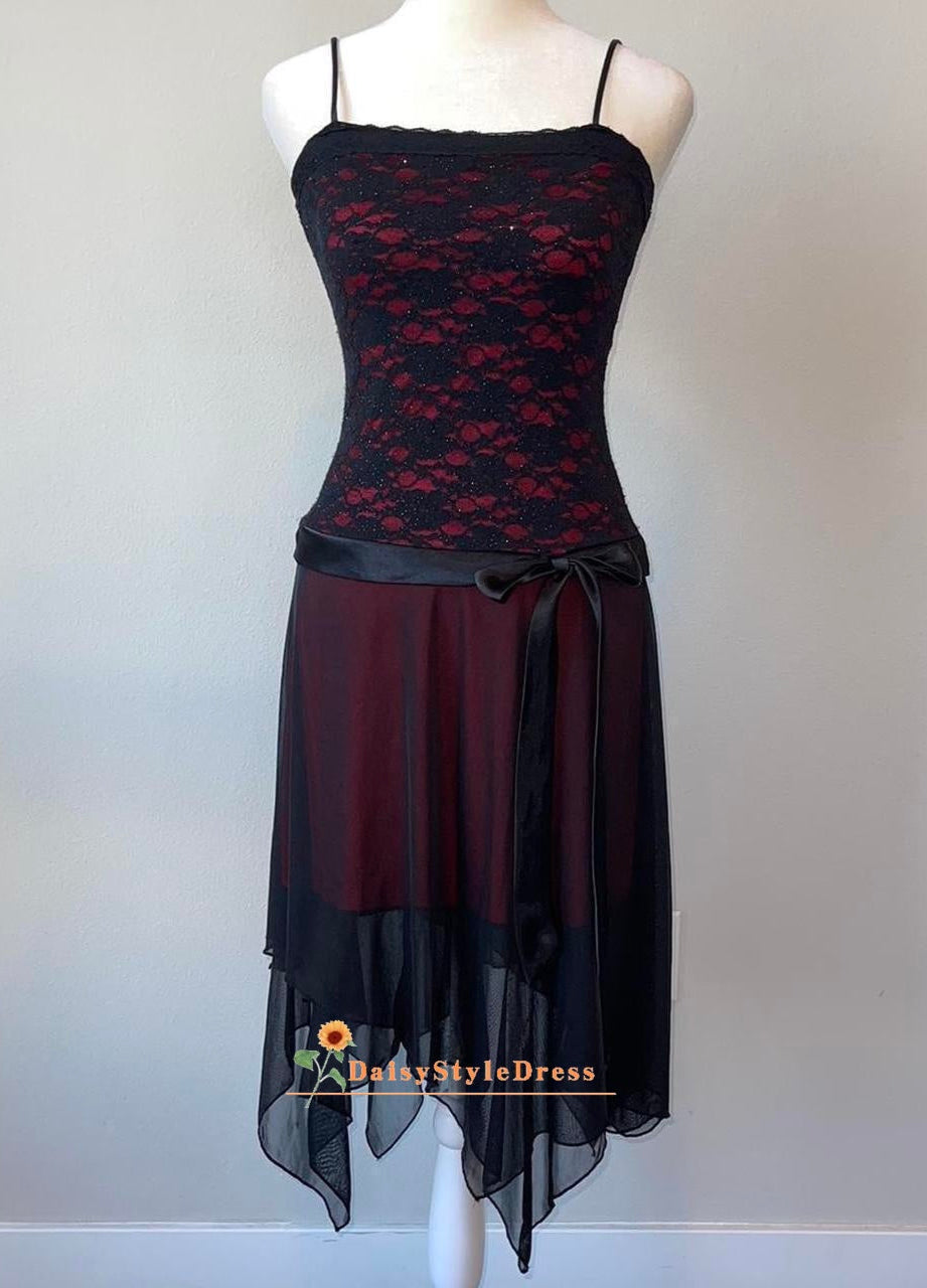 black and red homecoming dress Knee Length Lace – daisystyledress plus size 1950s dress Size:Signature Bouquet Body height =_ cm Women's Tall Black Textured