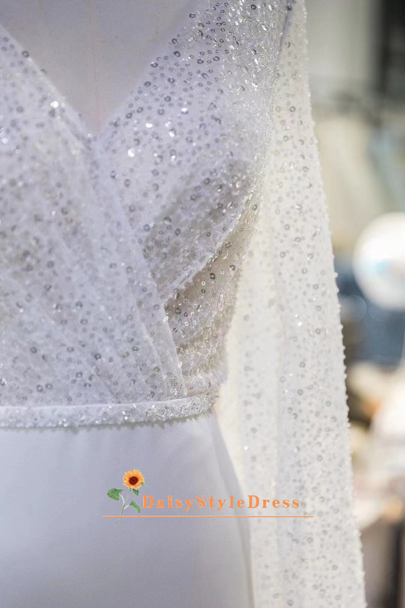 Low Back Sequins Wedding Dress