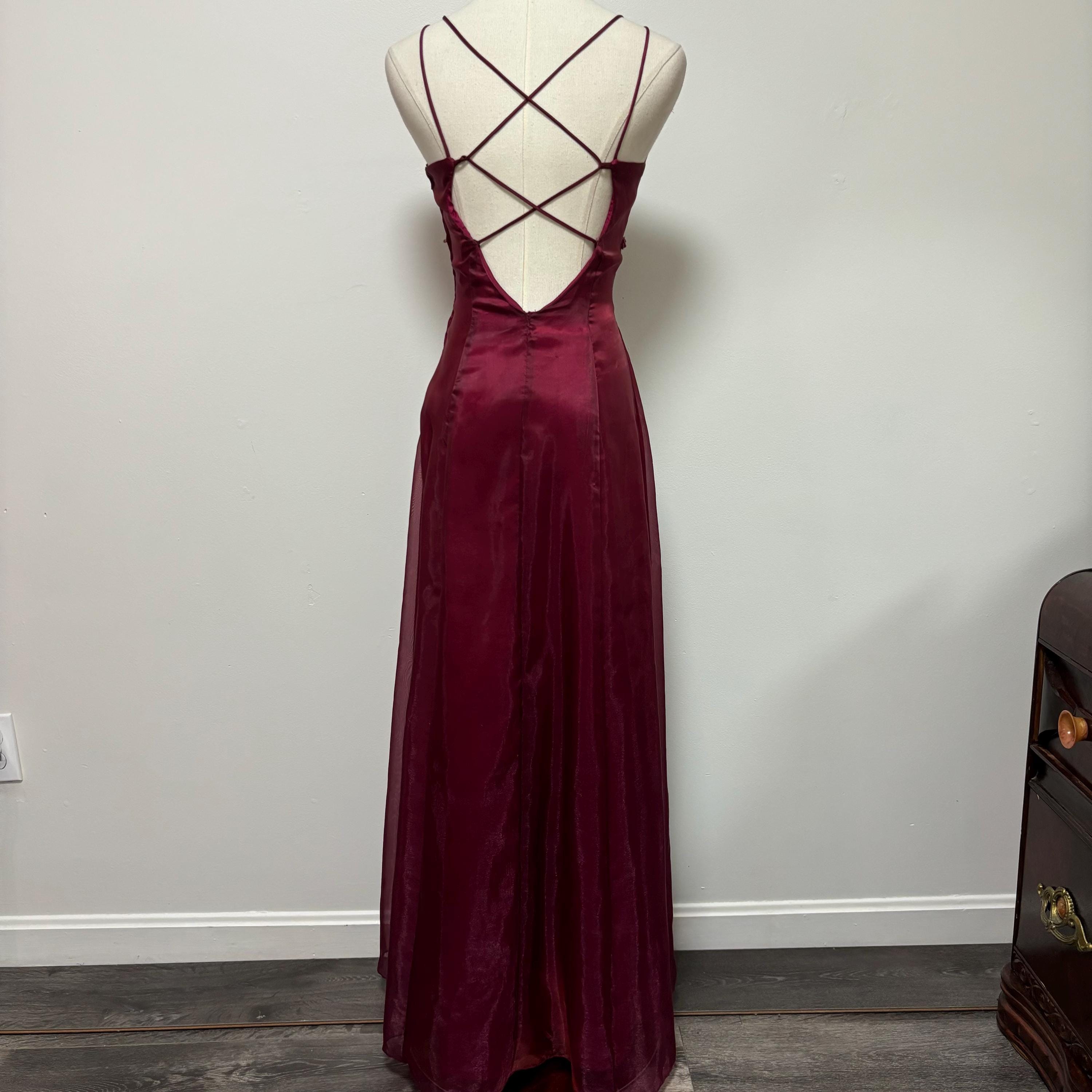 Square Neckline Burgundy Vintage 90s Party Dress  daisystyledress