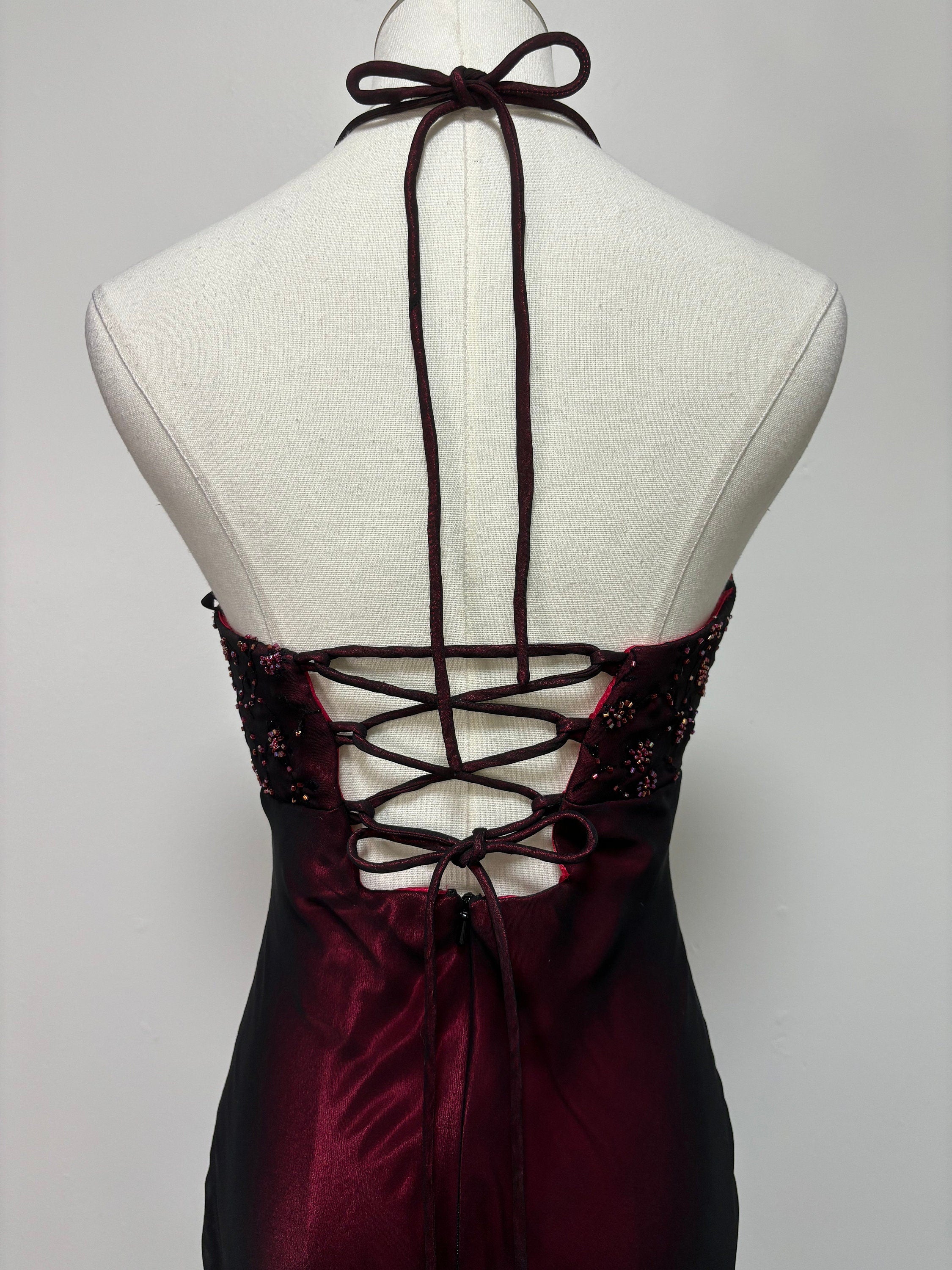 Fitted Halter Neck Black and Red Vintage 90s Party Dress – daisystyledress