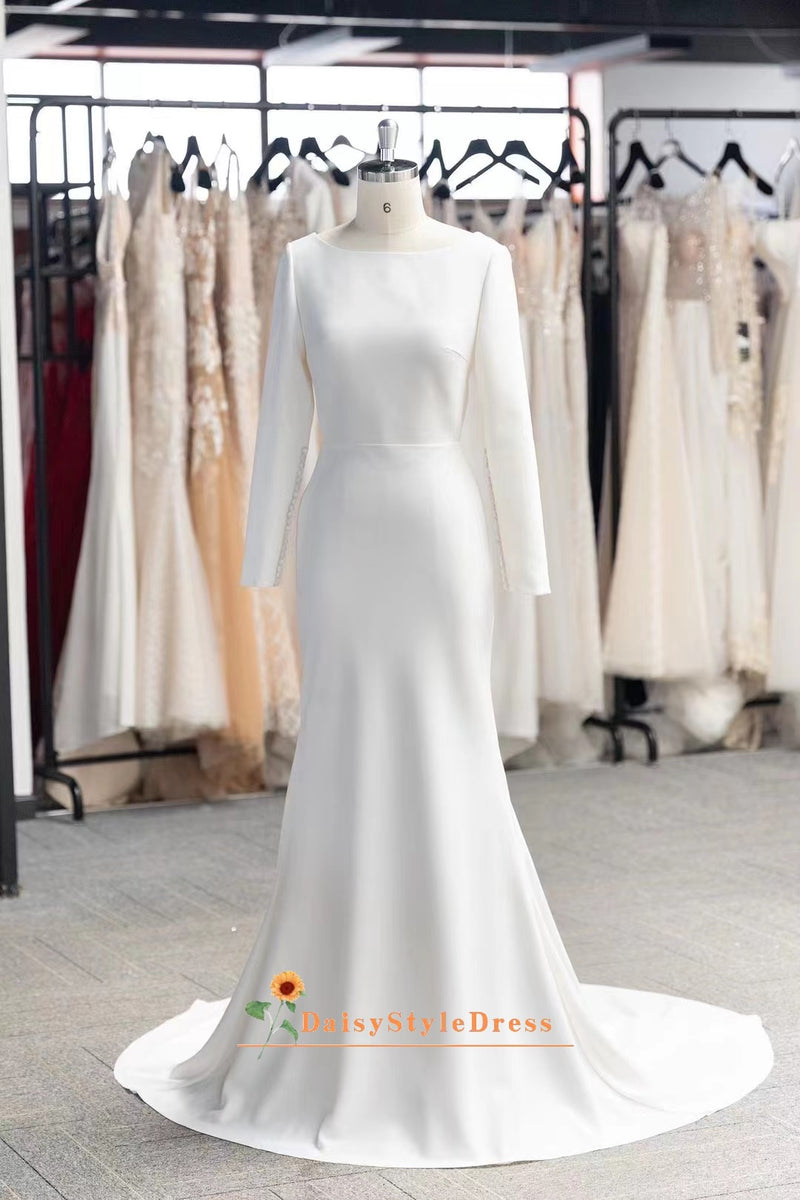Sexy Long Sleeve Fit and Flare Ivory Wedding Dress