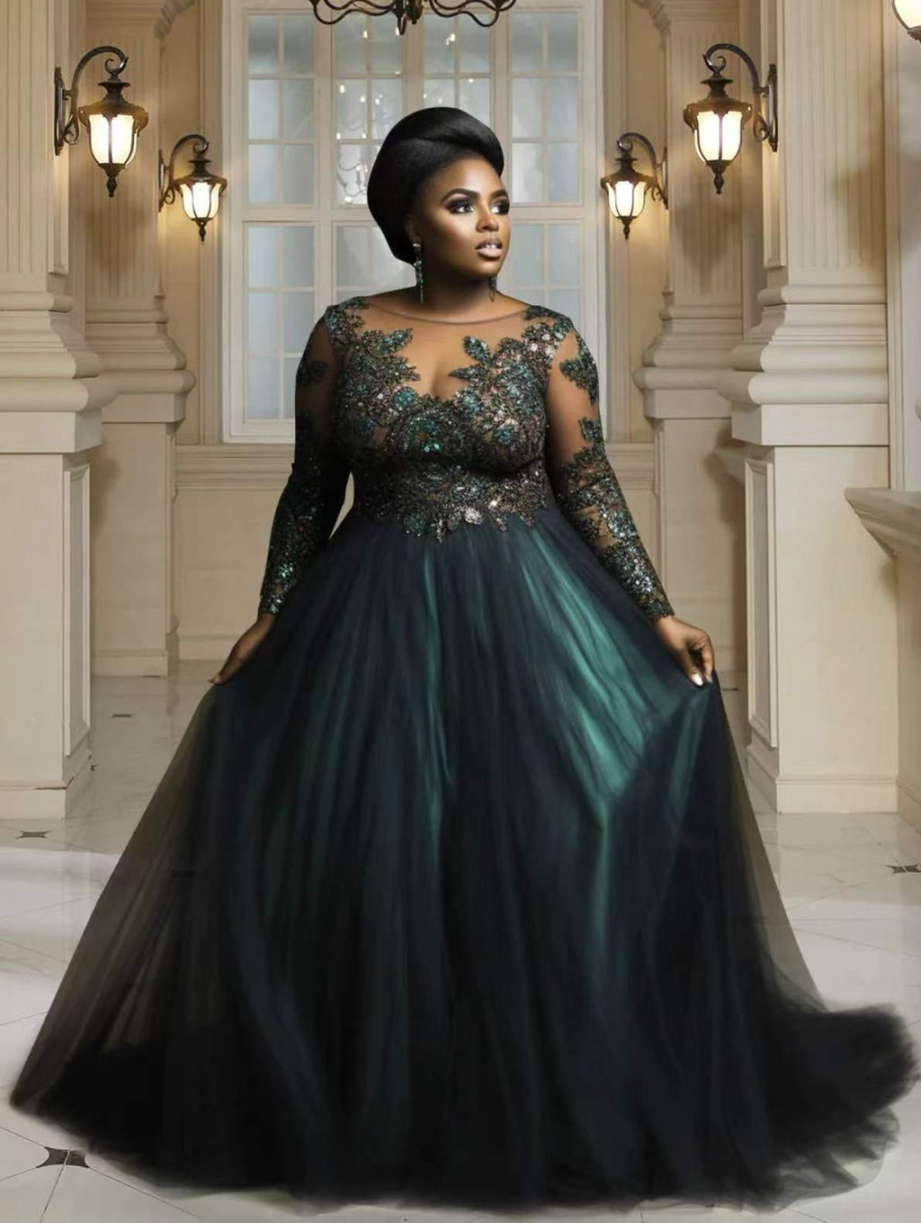 Sexy Long Sleeves Deep Green Plus Size Party Dress