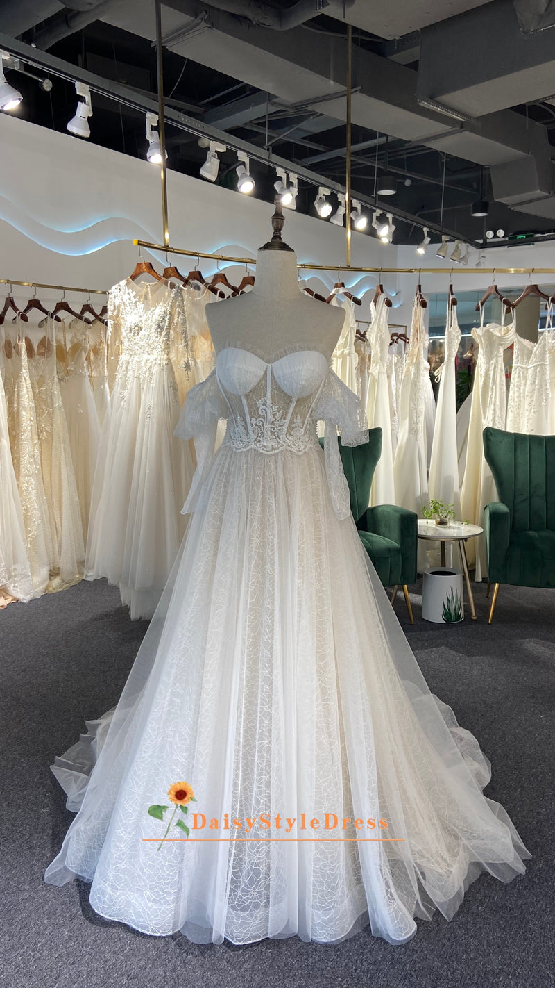 Sexy Off Shoulder Long Sleeve Boho Wedding Dress