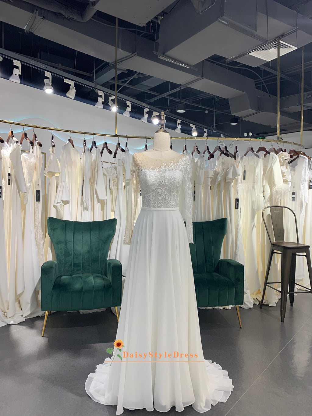 Sexy Sheer Long Sleeve Boho Wedding Dress