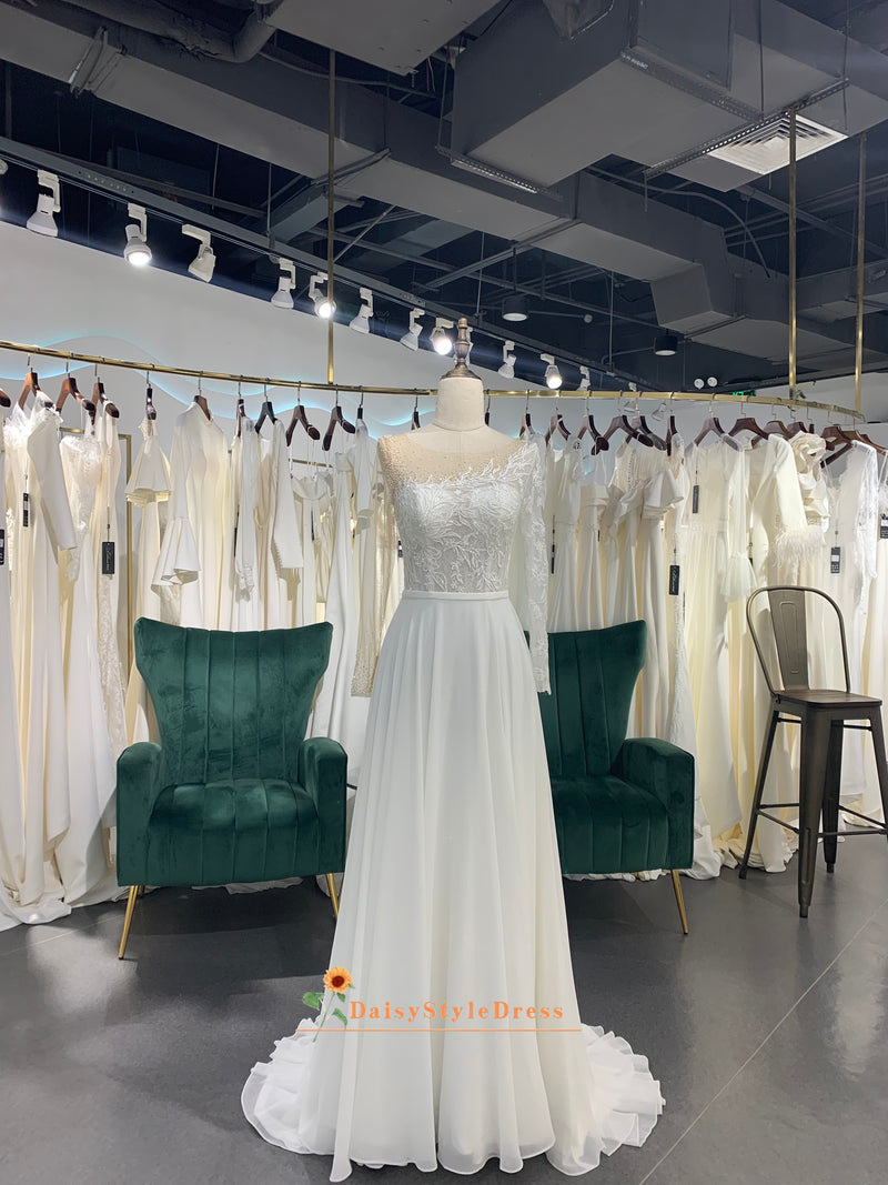 Sexy Sheer Long Sleeve Boho Wedding Dress