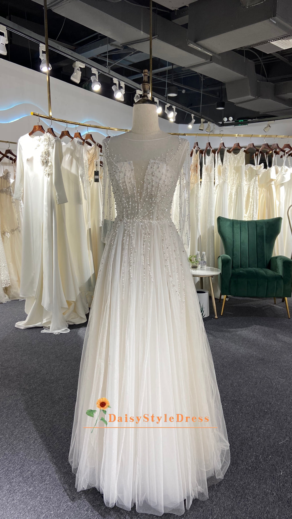 Sexy Sheer Pearl Wedding Dress