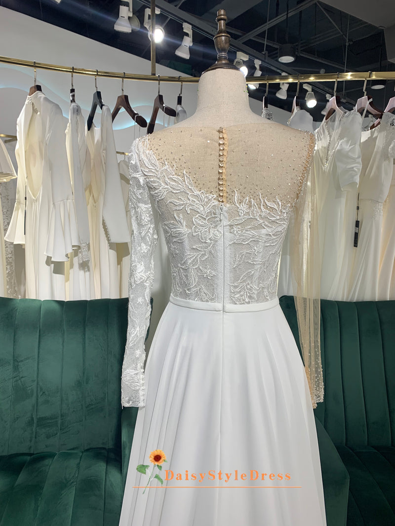 Sheer Long Sleeve Boho Wedding Dress