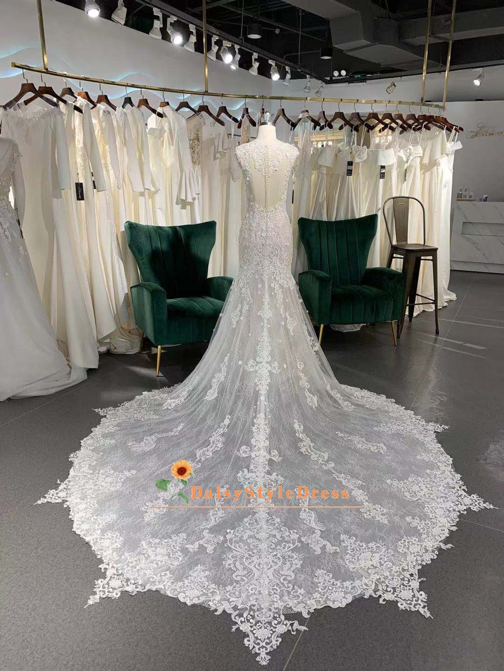 Sheer Back Lace Wedding Dress