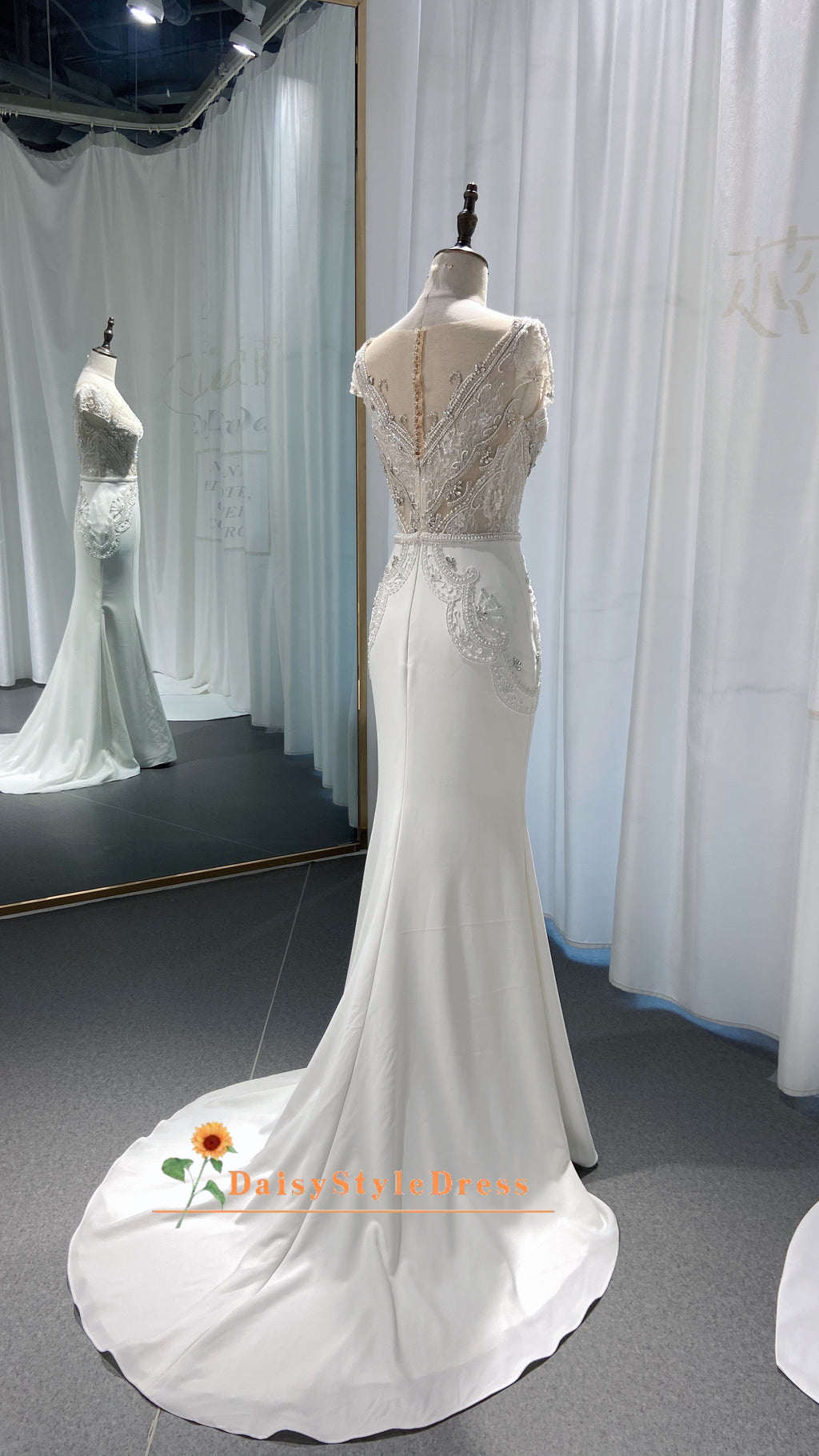 Sheer Back Mermaid Wedding Gown