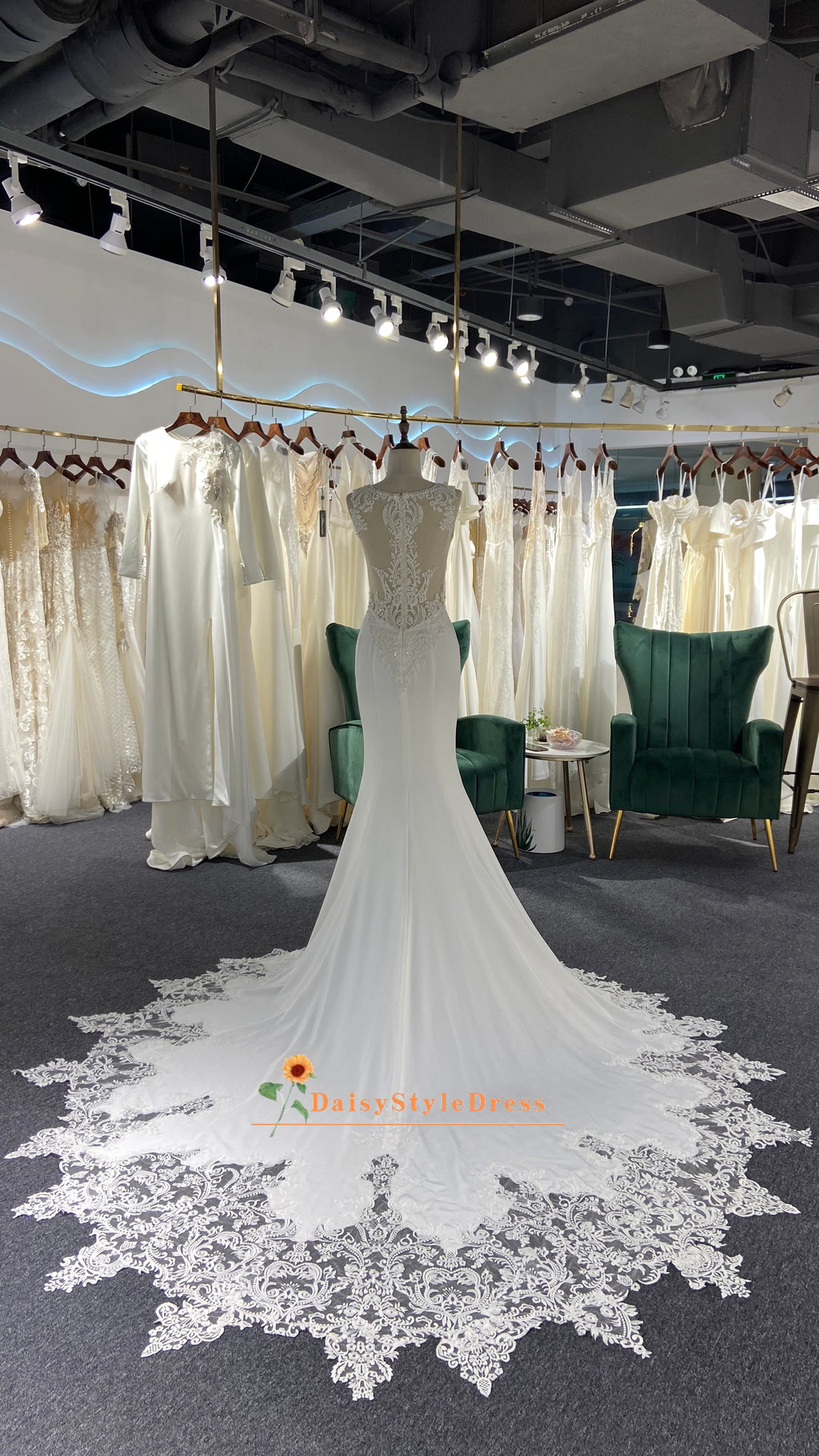 Sheer Lace Back Wedding Dress