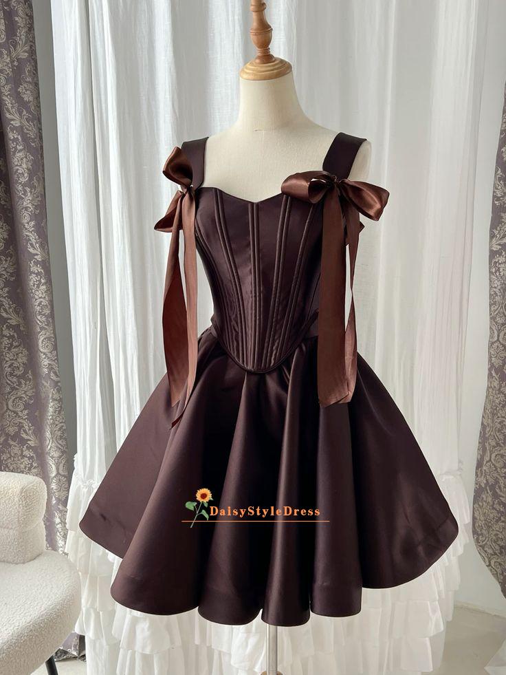Short Brown Prom Dress,Mini Ivory Homecoming Dress  daisystyledress
