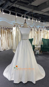 Simple Boat Neckline Ivory Wedding Dress With Low Back Style