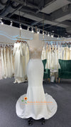 Simple Fit and Flare Sheer Lace Wedding Dress