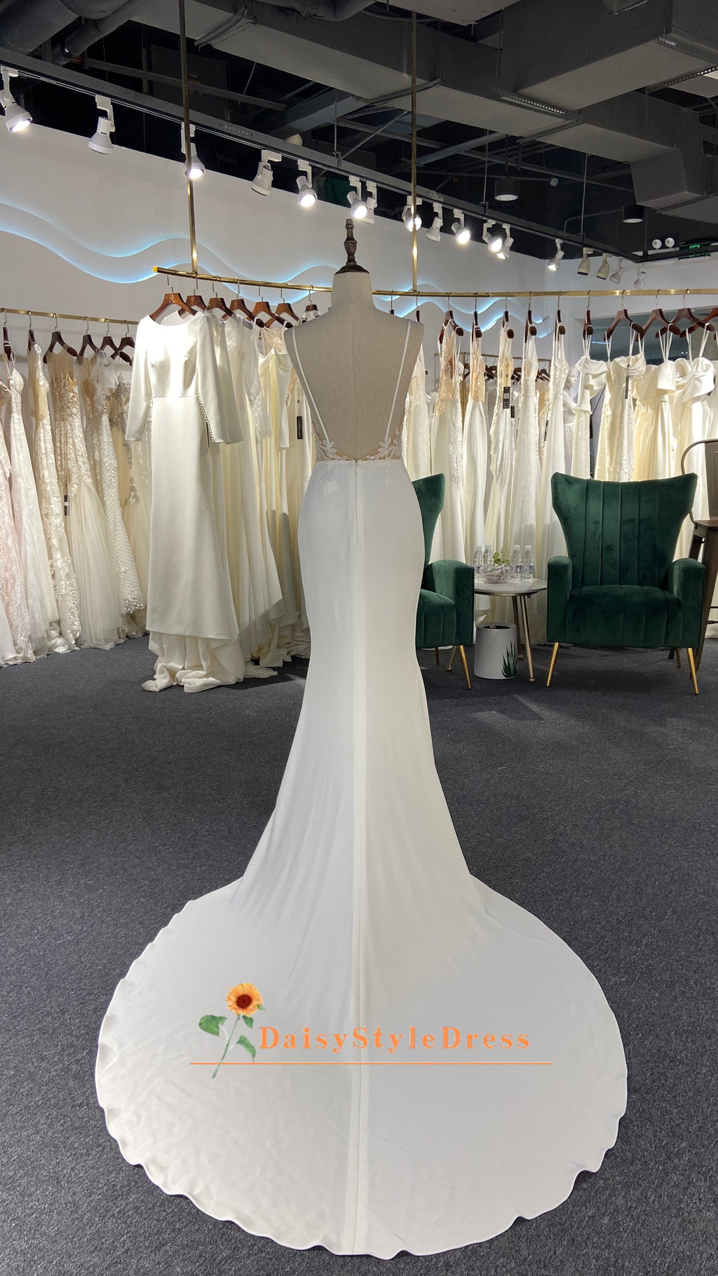 Simple Fit and Flare Sheer Lace Wedding Dress