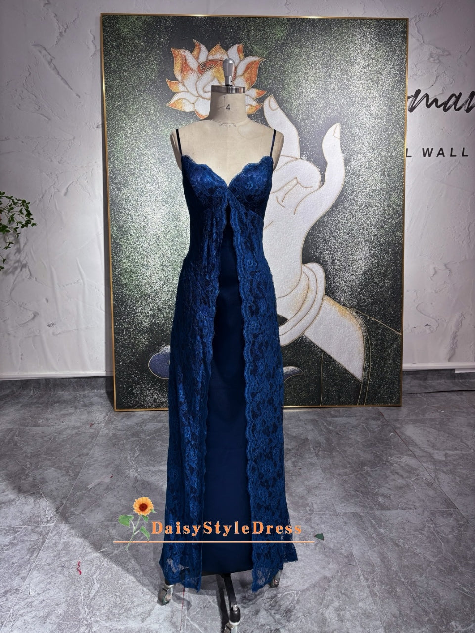 Spaghetti Straps  Navy Blue 90S Prom Dress