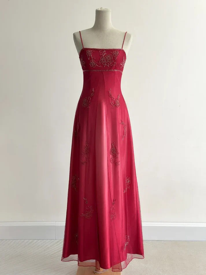 Spaghetti Straps Red Vintage 90S Prom Dress daisystyledress Spaghetti Straps Red Vintage 90S Prom Dress daisystyledress