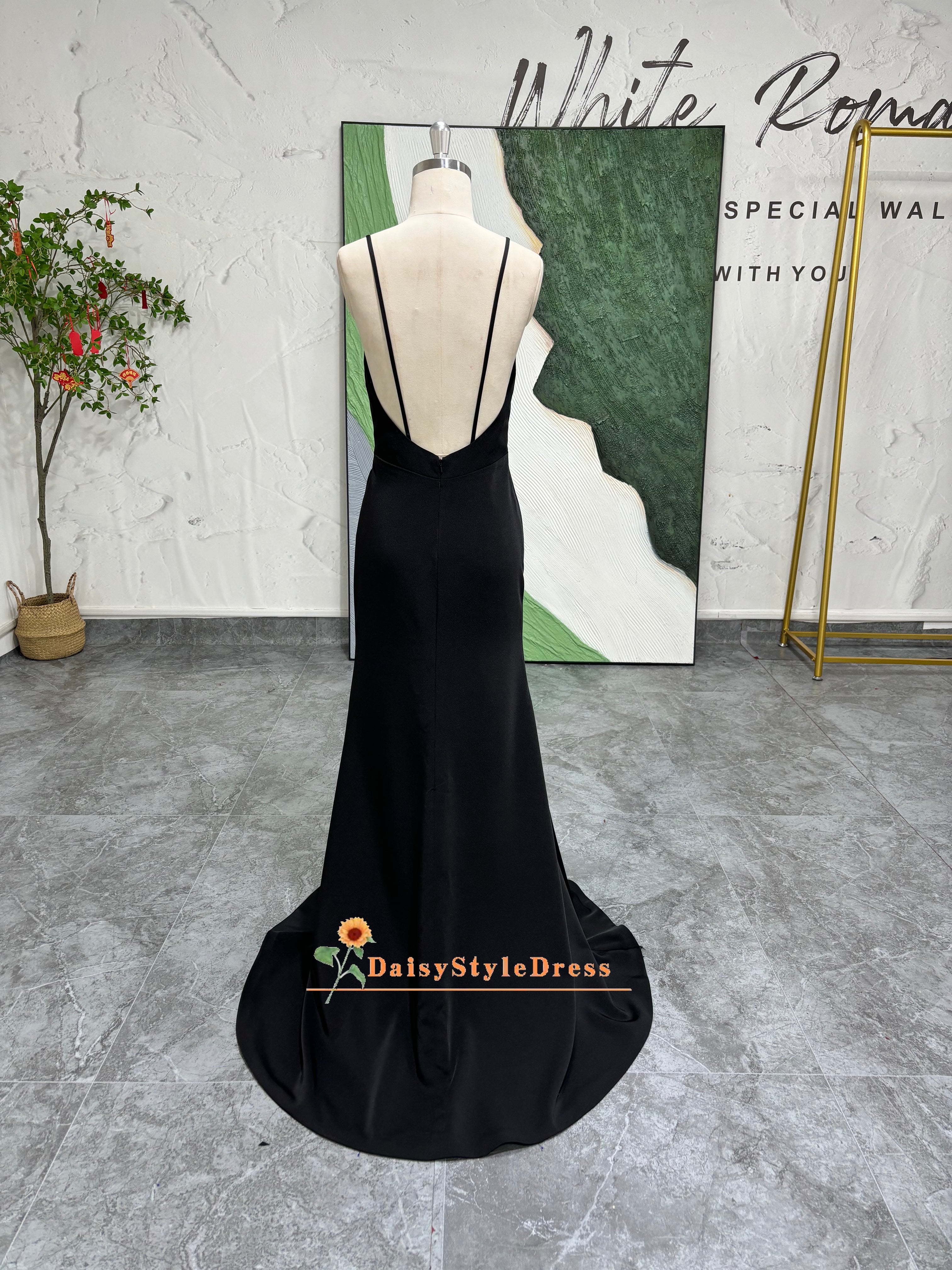 Sexy Low Back Black Party Dress with Detachable Bow daisystyledress Sexy Low Back Black Party Dress with Detachable Bow daisystyledress