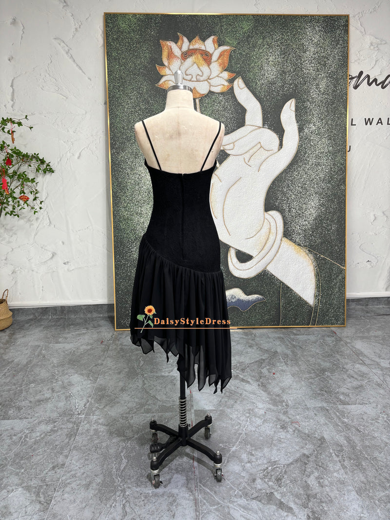 Spaghetti Straps Short Vintage Black Party Dress
