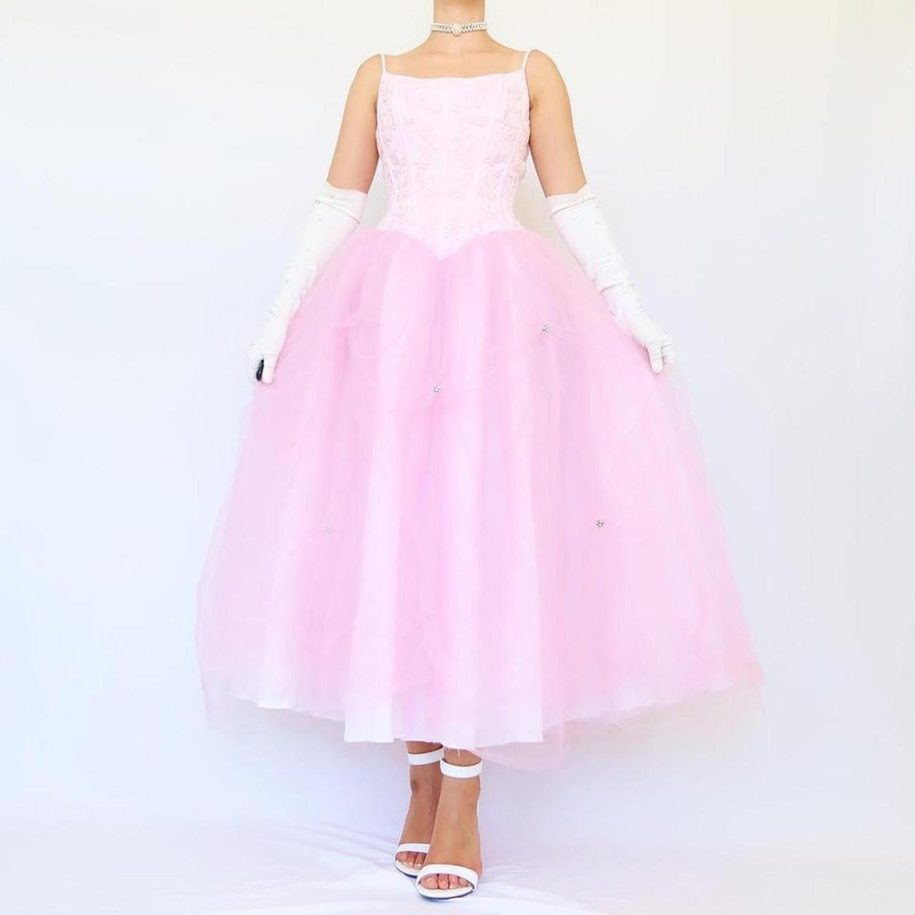Spaghetti Straps Square NeckLine Pink Ankle Length Party Dress