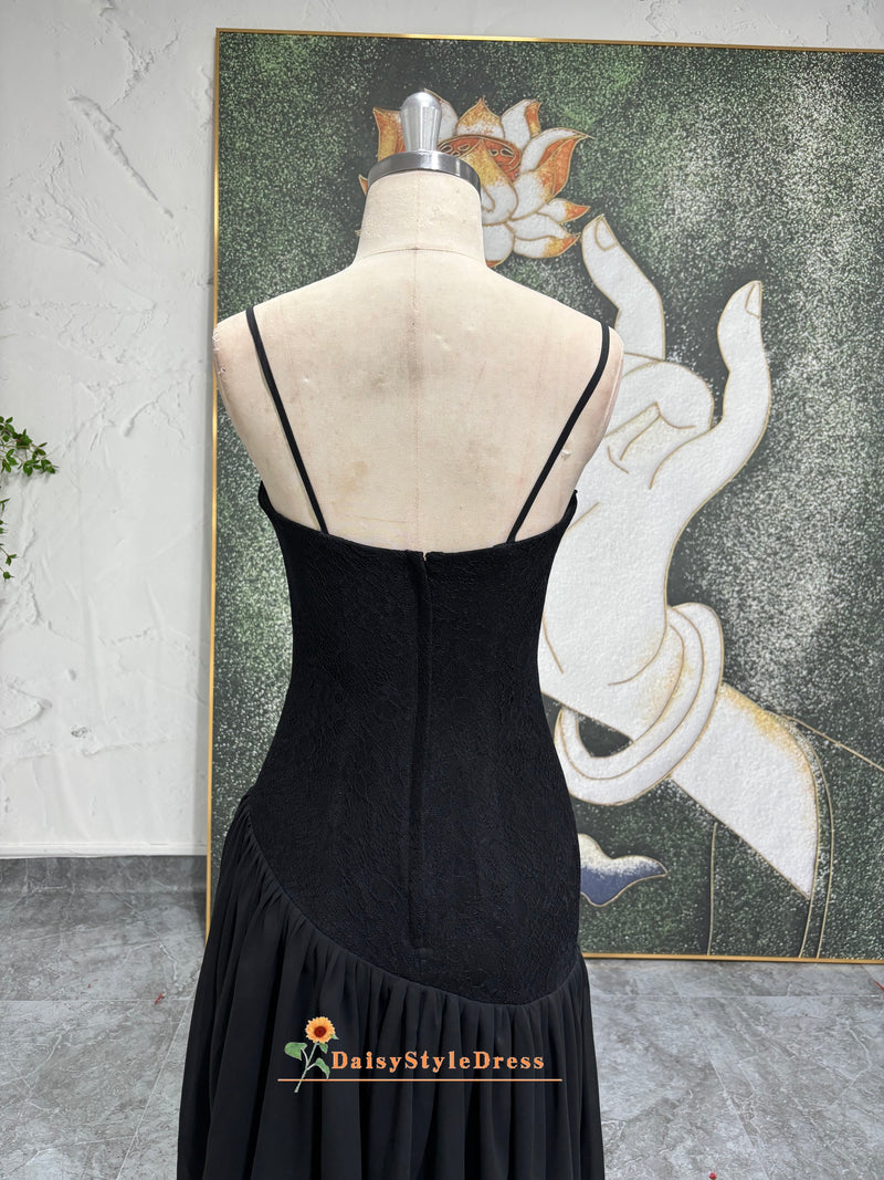 Spaghetti Straps Vintage Short Black Party Dress