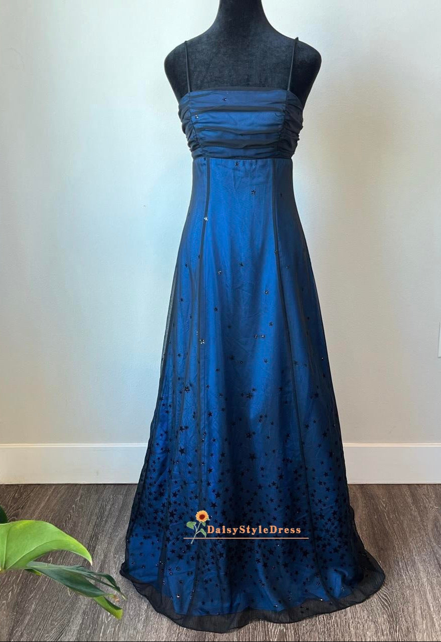 Square Neckline Black and Blue 2000S Prom Dress daisystyledress Square Neckline Black and Blue 2000S Prom Dress daisystyledress