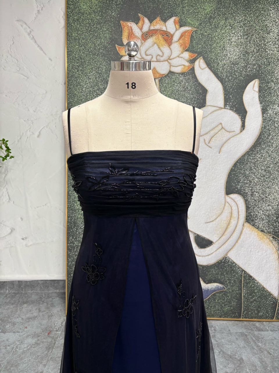 Square Neckline Black and Blue Vintage 90s Plus Size Prom Dress daisystyledress Square Neckline Black and Blue Vintage 90s Plus Size Prom Dress daisystyledress