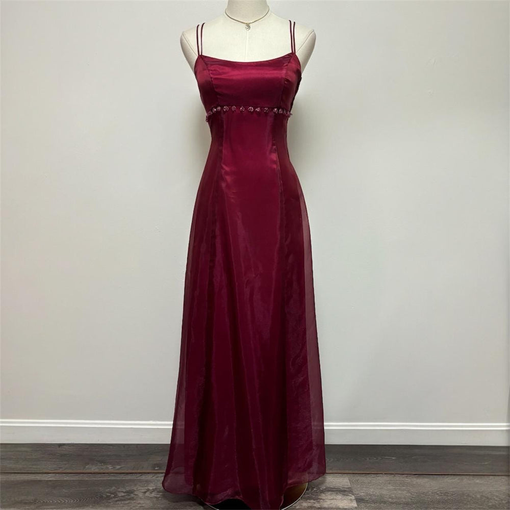 Square Neckline Burgundy Vintage 90s Party Dress daisystyledress Square Neckline Burgundy Vintage 90s Party Dress daisystyledress
