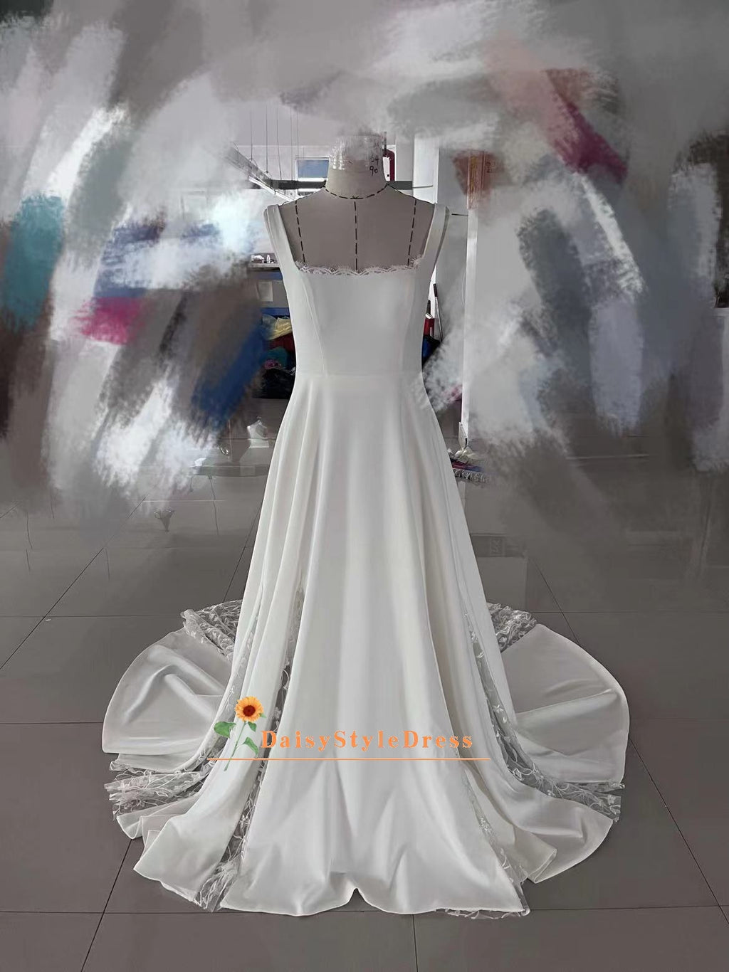 Square Neckline Summer Wedding Dress