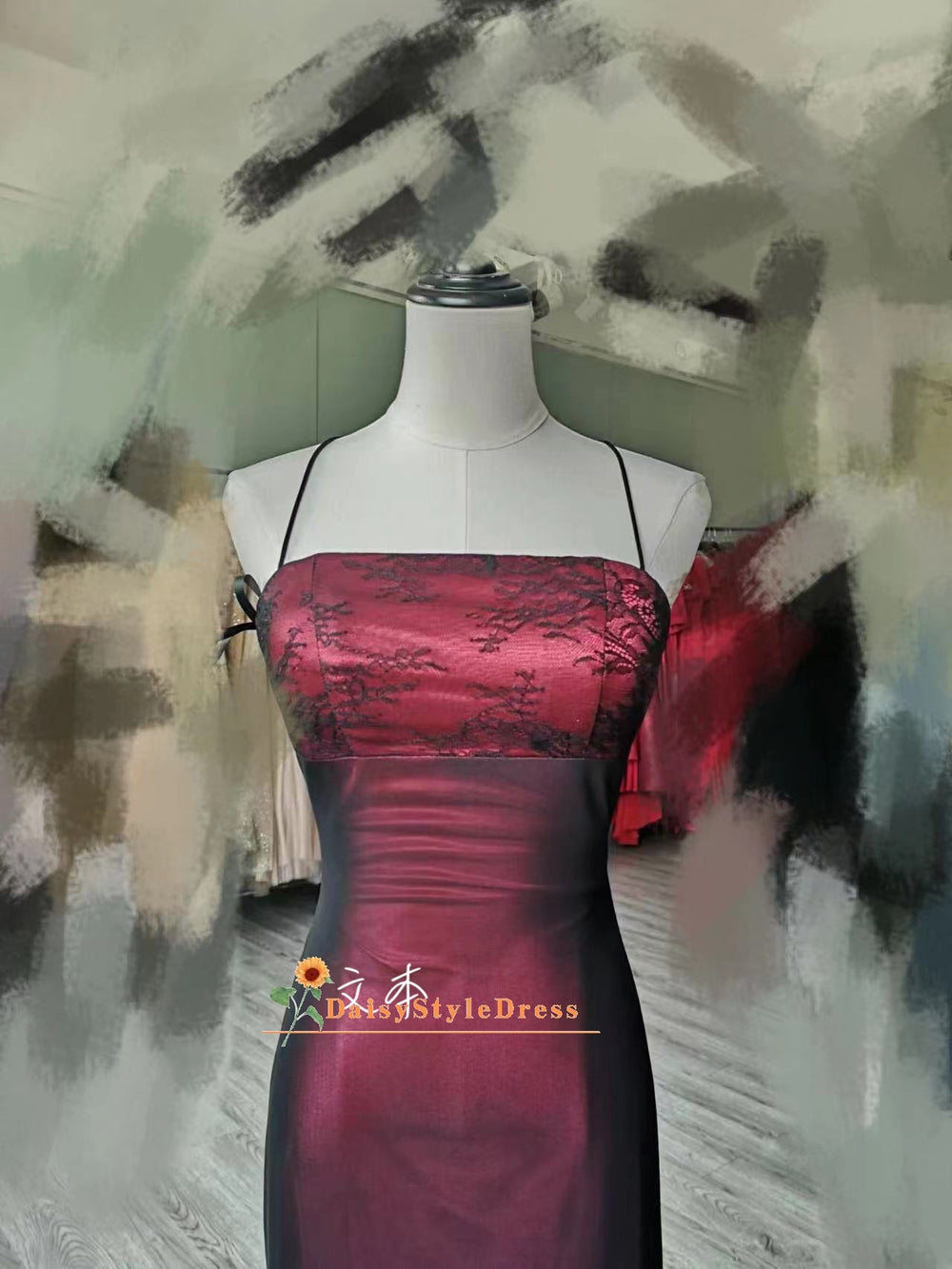 red black mesh prom dress Square Neckline Black and Red Vintage Mesh Prom Dress – daisystyledress