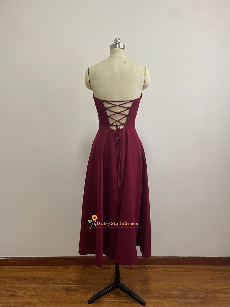 Tea Length criss cross back Formal Party Dress