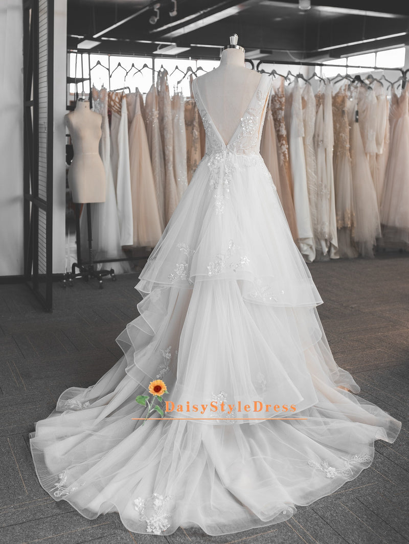 Tiered Skirt Tulle Summer Wedding Dress